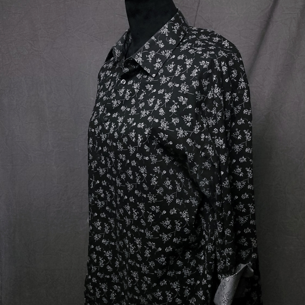 Black & White Floral Print Dress Shirt